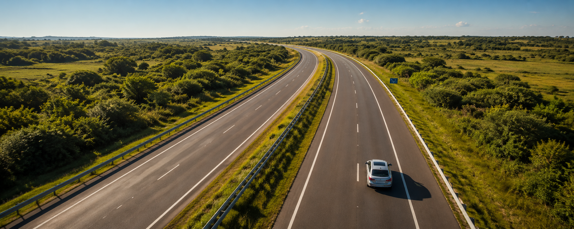 Rodovia de Mato Grosso ao entardecer com ônibus em movimento